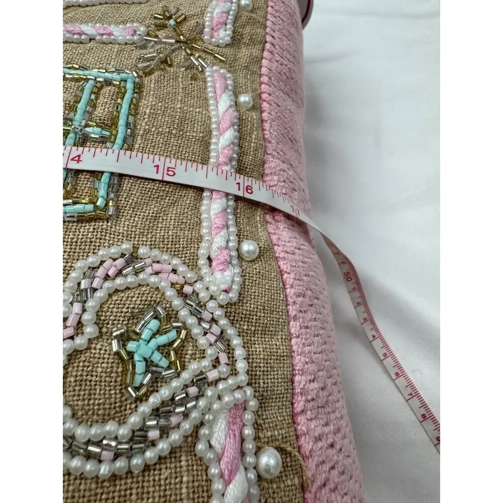 Sugar Plum Dreams Christmas Holiday Throw Pillow Pastel Beaded Bling Beads NWT